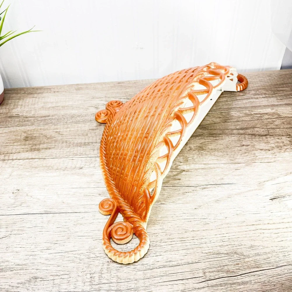 Vintage Faux Wicker Shelf: MCM Wall Basket Shelf